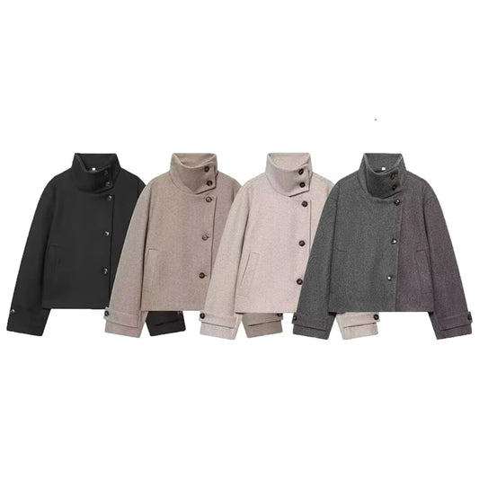 HookUpCo. Women's Casual Long Sleeve Buckle Collar Coat