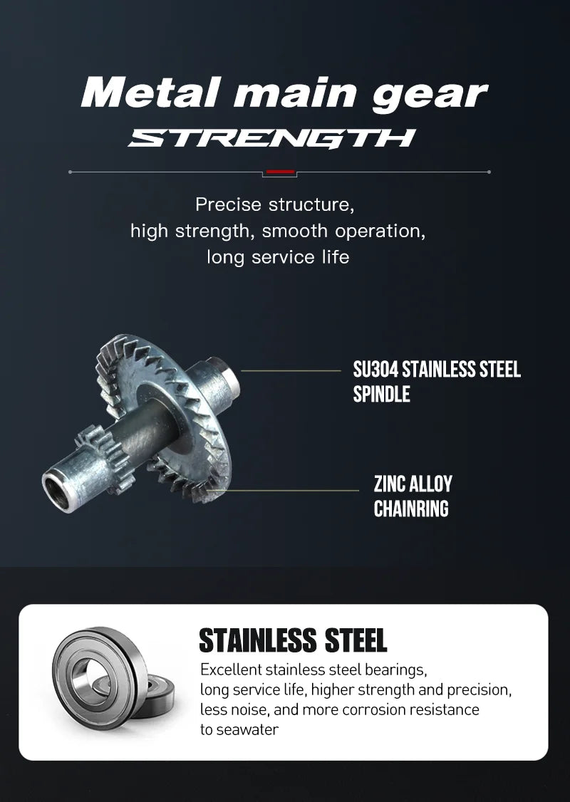 Stainless steel gear and bearing components for outdoor equipment, corrosion resistant, durable.