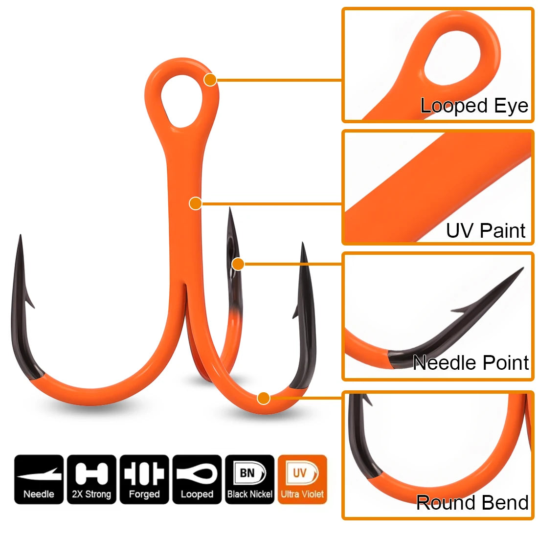 HookUpCo. 10Pcs Strong Treble Hooks for Fishing - HookUpCo.