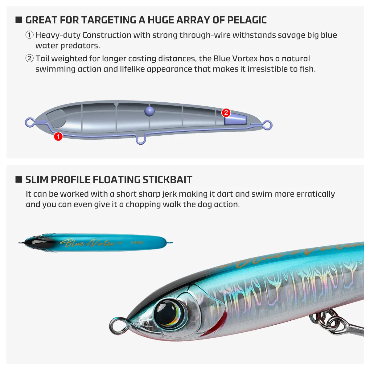 Blue Vortex Floating Stickbait for Saltwater Fishing