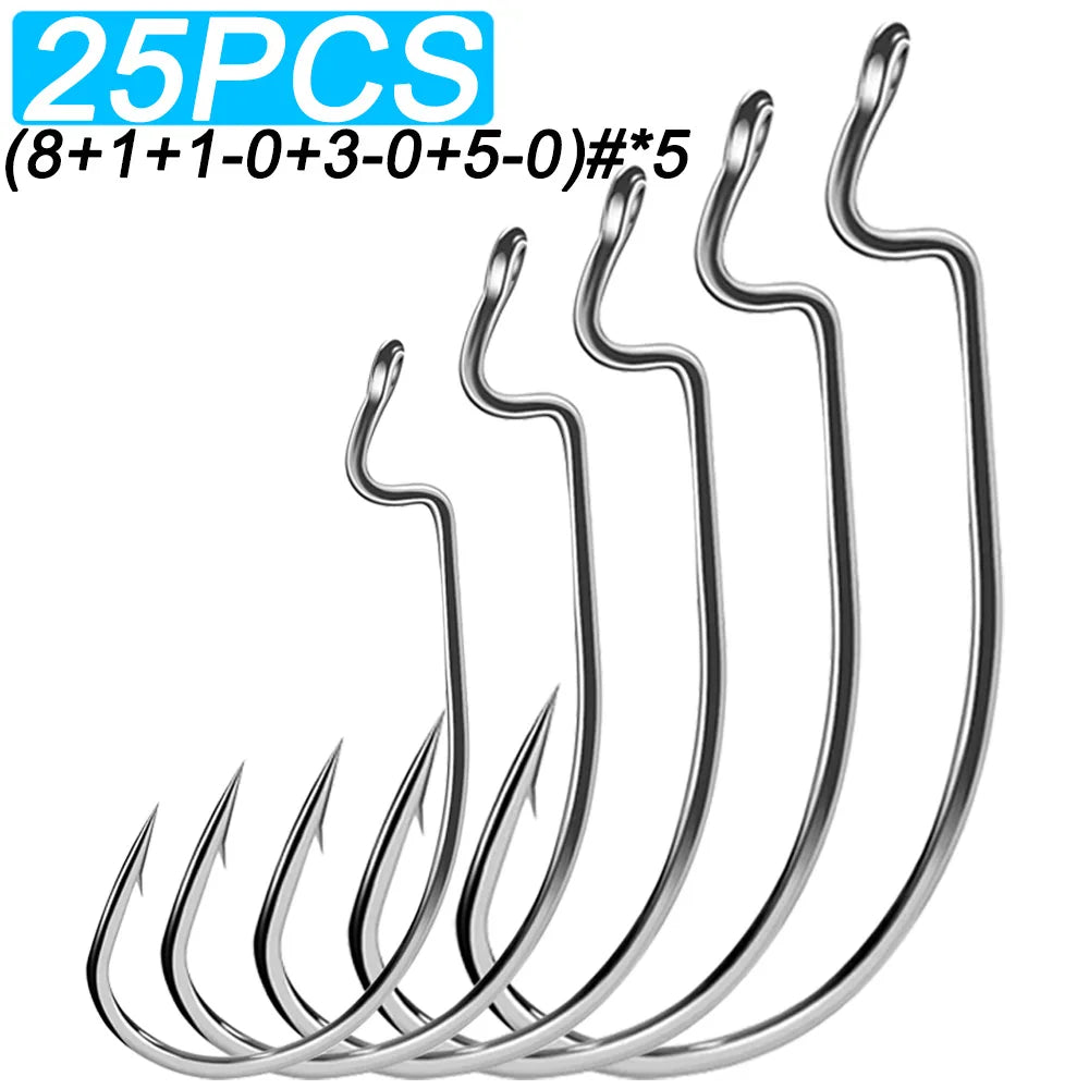 HookUpCo. 25 Wide Gap Hooks for Big Bass Fishing - HookUpCo.