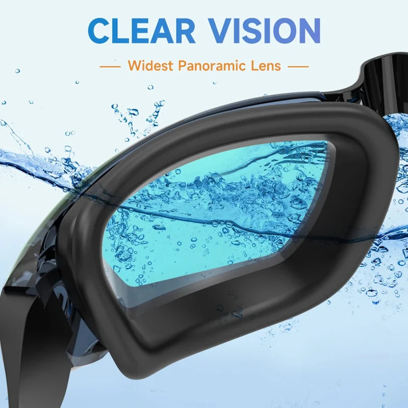 Swimming Goggles Adults Swim Glasses with Earplug Men Women Anti-fog Waterproof Swim Eyewear Pool Diving Training Race Glasses