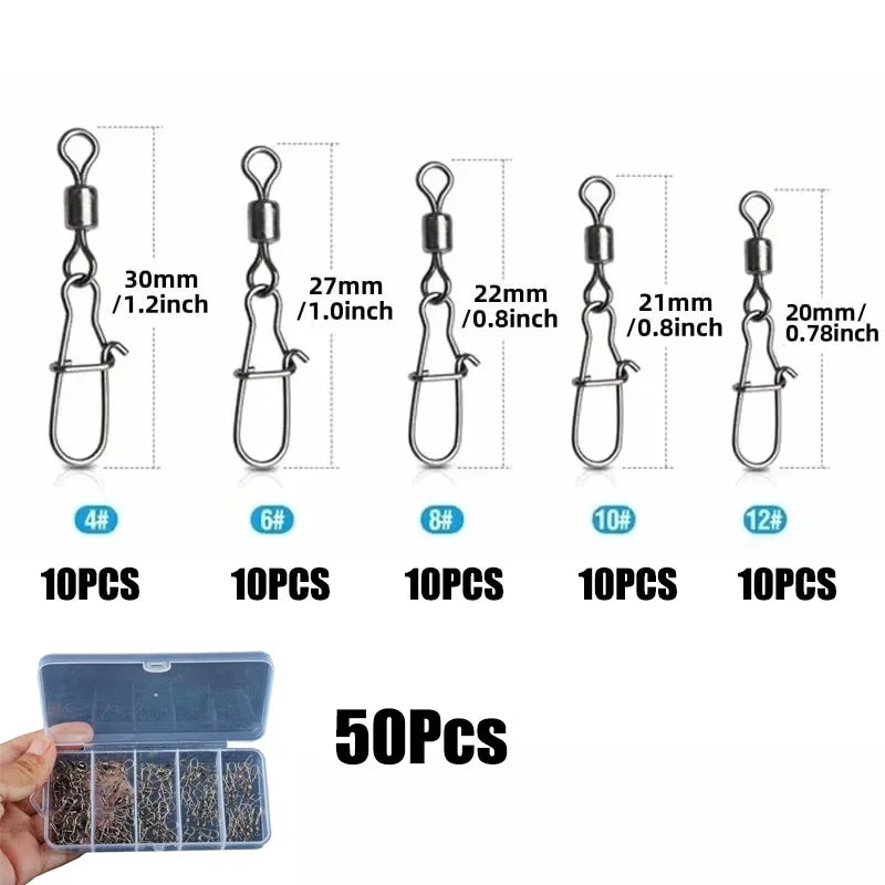 Durable Stainless Steel Fishing Swivel Kit 50-200Pcs