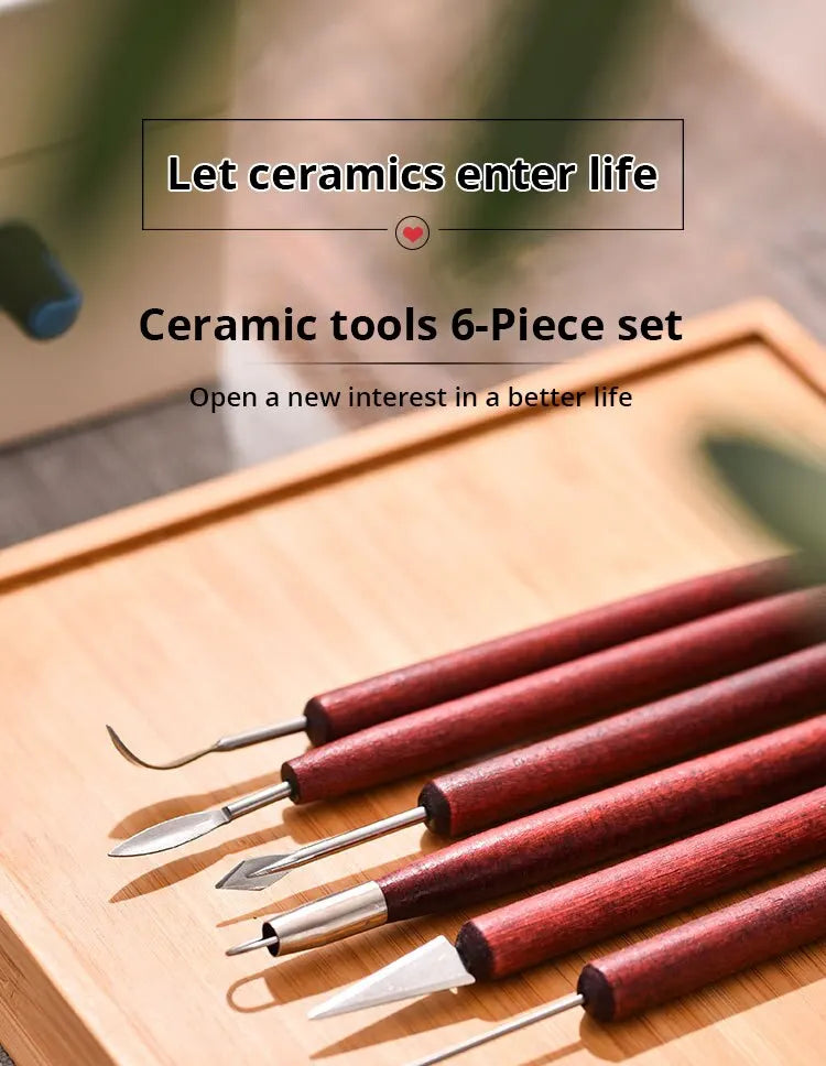 6-Piece Pottery Tool Set with Double-Ended Wire Knives