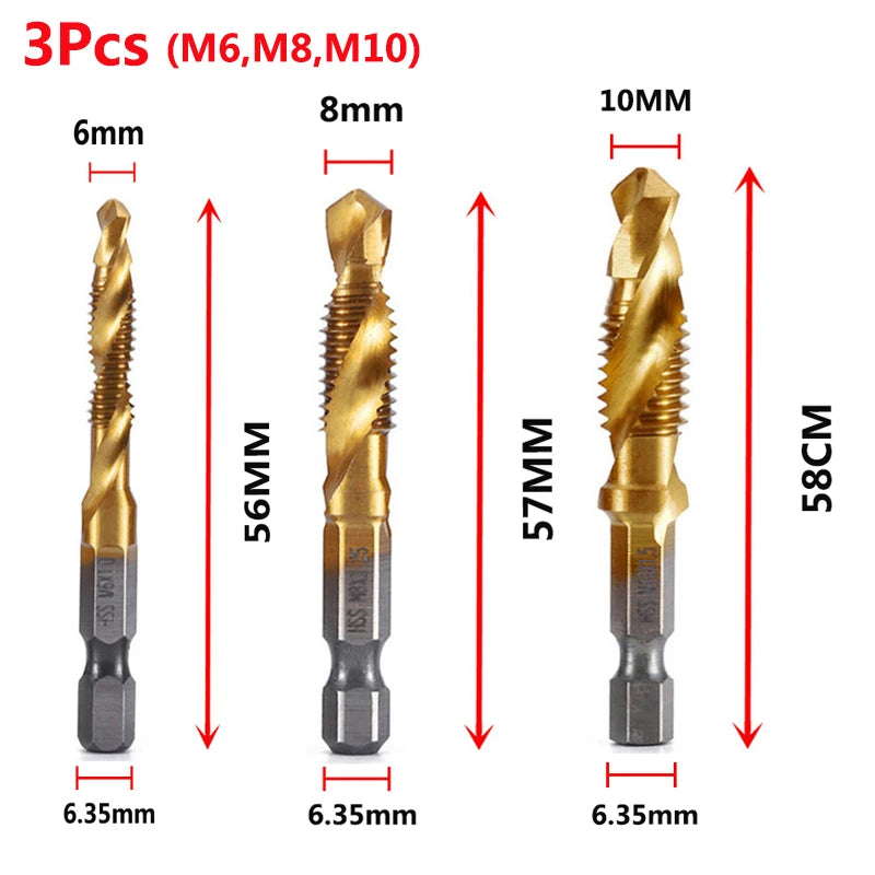 HookUpCo. Titanium Hex Shank Metric Tap Drill Bit Set
