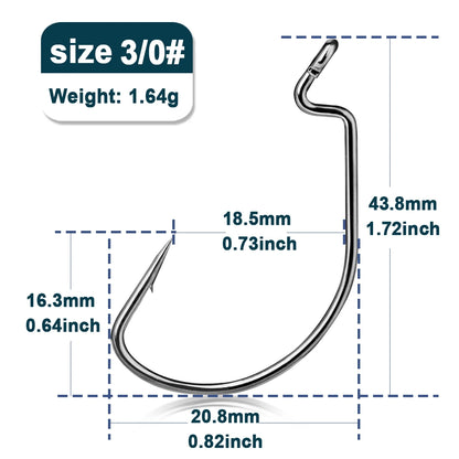 HookUpCo. Wide Gap Worm Fishing Hooks Set - HookUpCo.