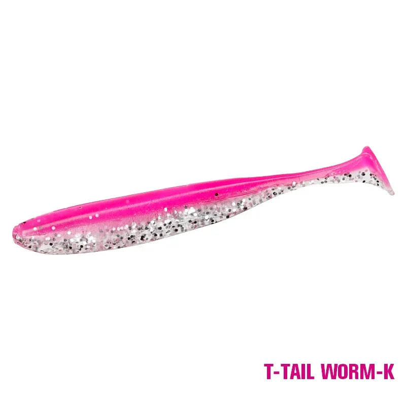 Pink and silver glitter T-tail soft plastic fishing lure for outdoor angling