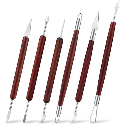 6-Piece Pottery Tool Set with Wood Handles for Sculpting