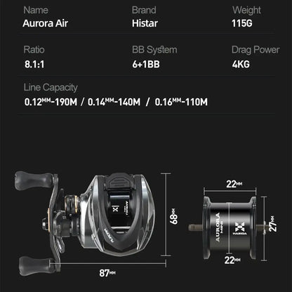 Aurora AIR Baitcasting Reel with Magnetic Braking - 8.1:1 Gear Ratio