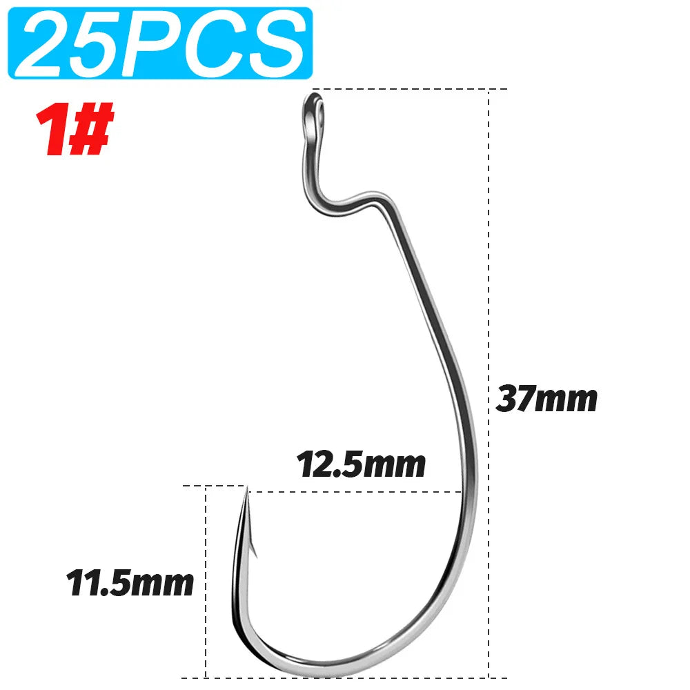 HookUpCo. 25 Wide Gap Hooks for Big Bass Fishing - HookUpCo.