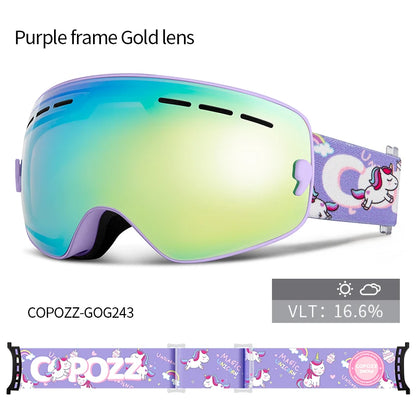 Kids Anti-Fog Ski Goggles with UV Protection and Cartoon Straps