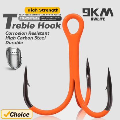 HookUpCo. 10Pcs Treble Hooks 2X Strong for Deep Fishing