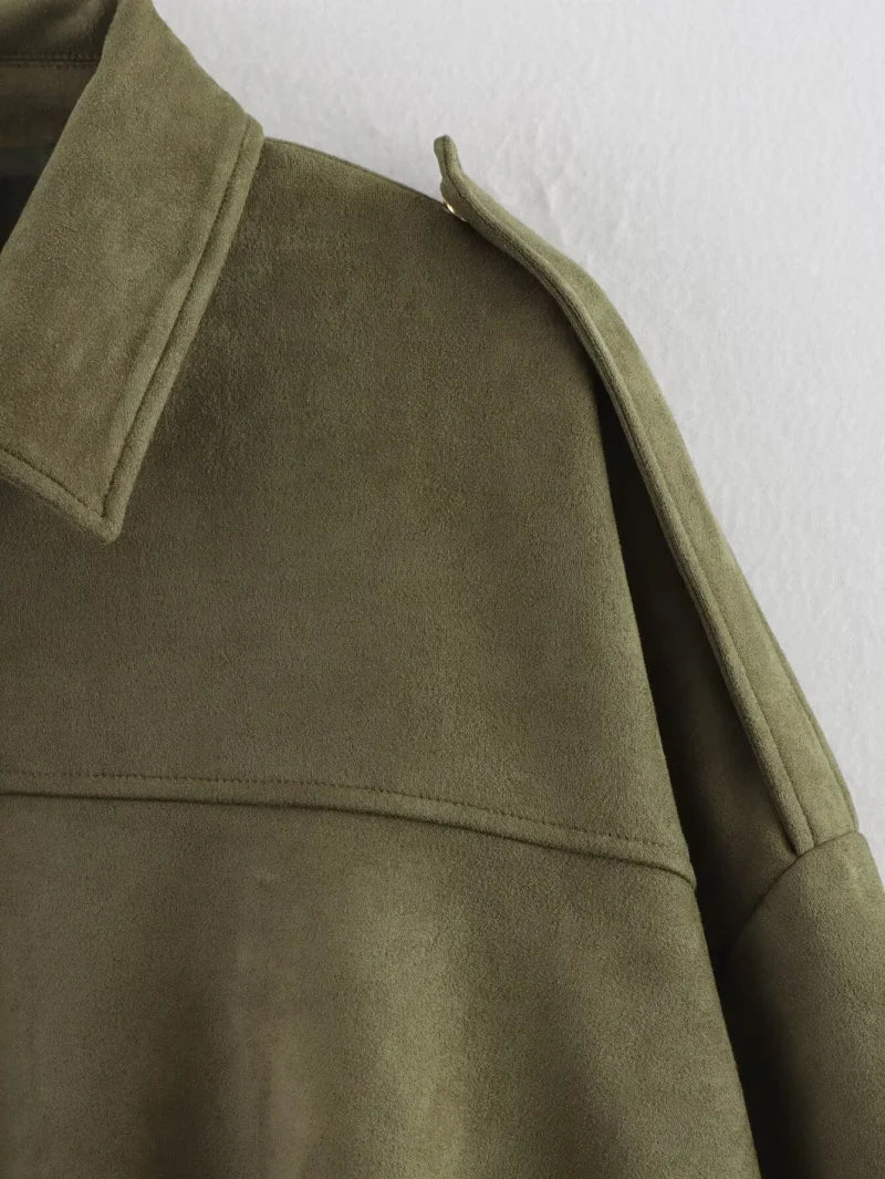 Spring Women's Suede Lapel Bomber Jacket by HookUpCo.