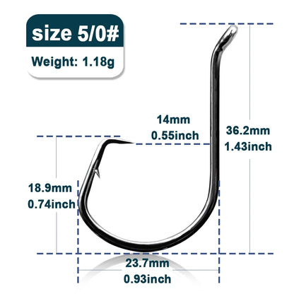 HookUpCo. Offset Barbed Fishing Hooks Set 25-50Pcs - HookUpCo.