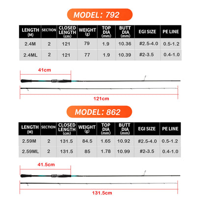 HookUpCo. Lightweight Squid Fishing Rod 2.4m 2.6m - HookUpCo.