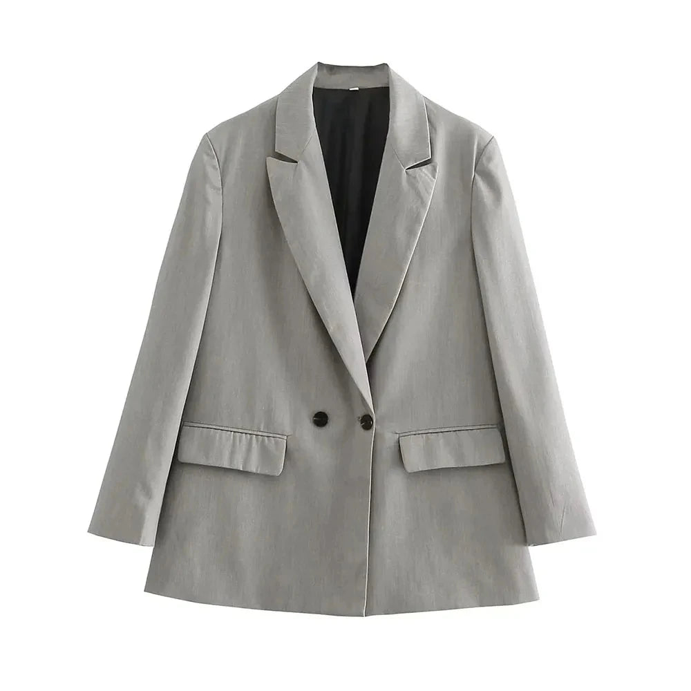Chic Double Breasted Blazer Coat with Pockets for Women
