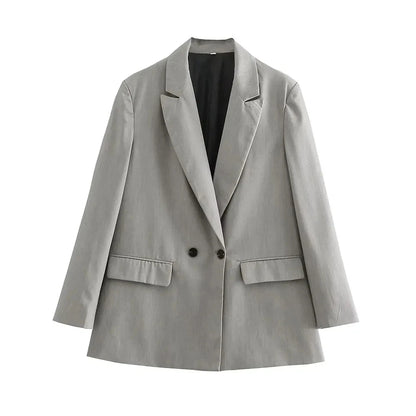 Chic Double Breasted Blazer Coat with Pockets for Women