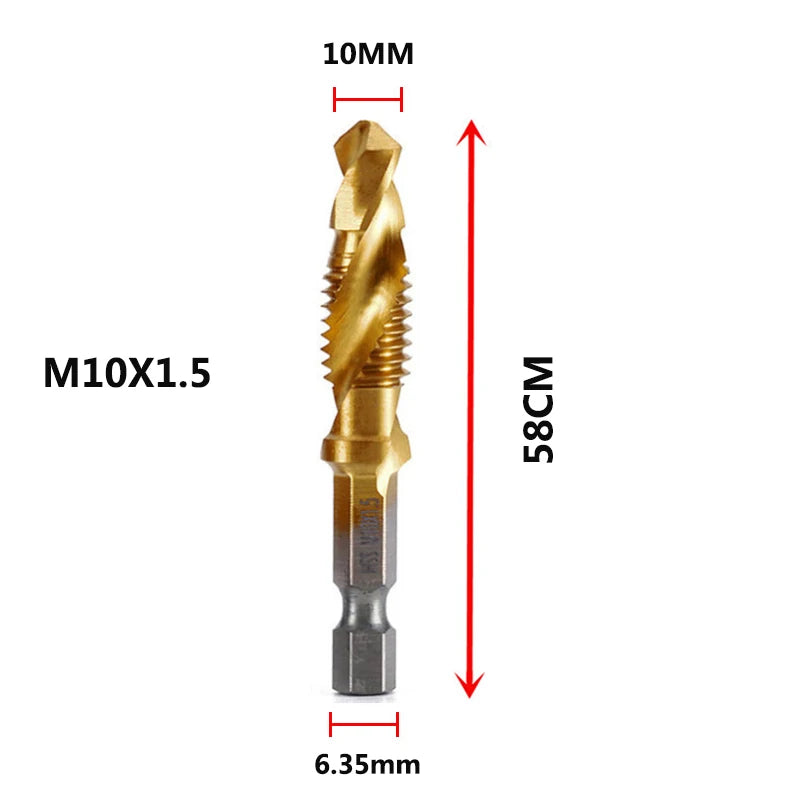 HookUpCo. Titanium Hex Shank Metric Tap Drill Bit Set