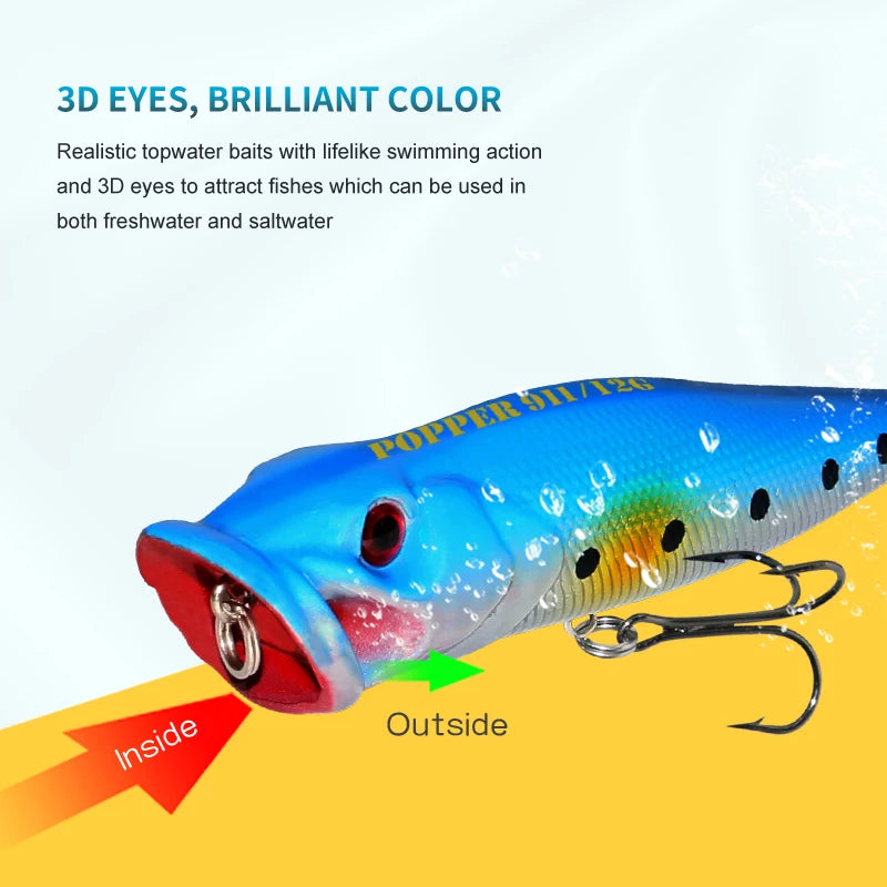 HookUpCo. 12.5g Floating Popper for Pike Fishing - HookUpCo.