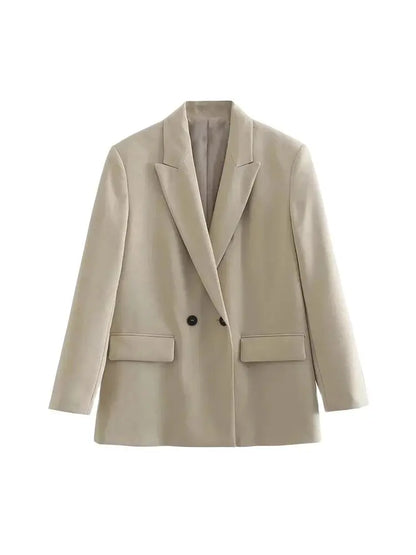 Chic Double Breasted Blazer Coat with Pockets for Women