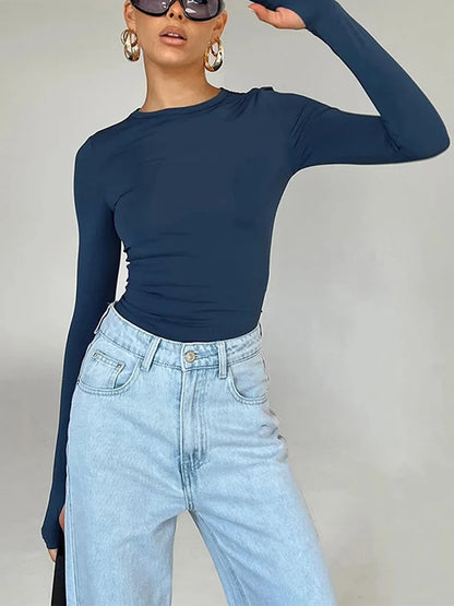 Slim Fit Long Sleeve Crop Top with Thumb Holes for Summer