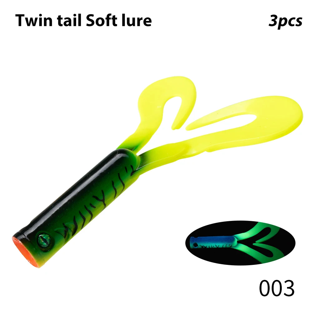 HookUpCo. Twin Tail Soft Fishing Lures, 3PCS - HookUpCo.
