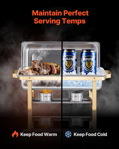 SucceBuy 8 Qt 4 Pack Chafing Dish Buffet Set Stainless Steel Chafer with 2 Full Size and 4 Half Size Pans Catering Warmer Server