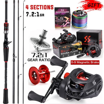Premium Sougayilang Fishing Rod Reel Combo 1.8~2.1m Carbon Fiber Casting Rod and 7.2:1 Gear Ratio Baitcasting Ree Max Drag 10kg for Bass from HookUpCo.HookUpCo.
