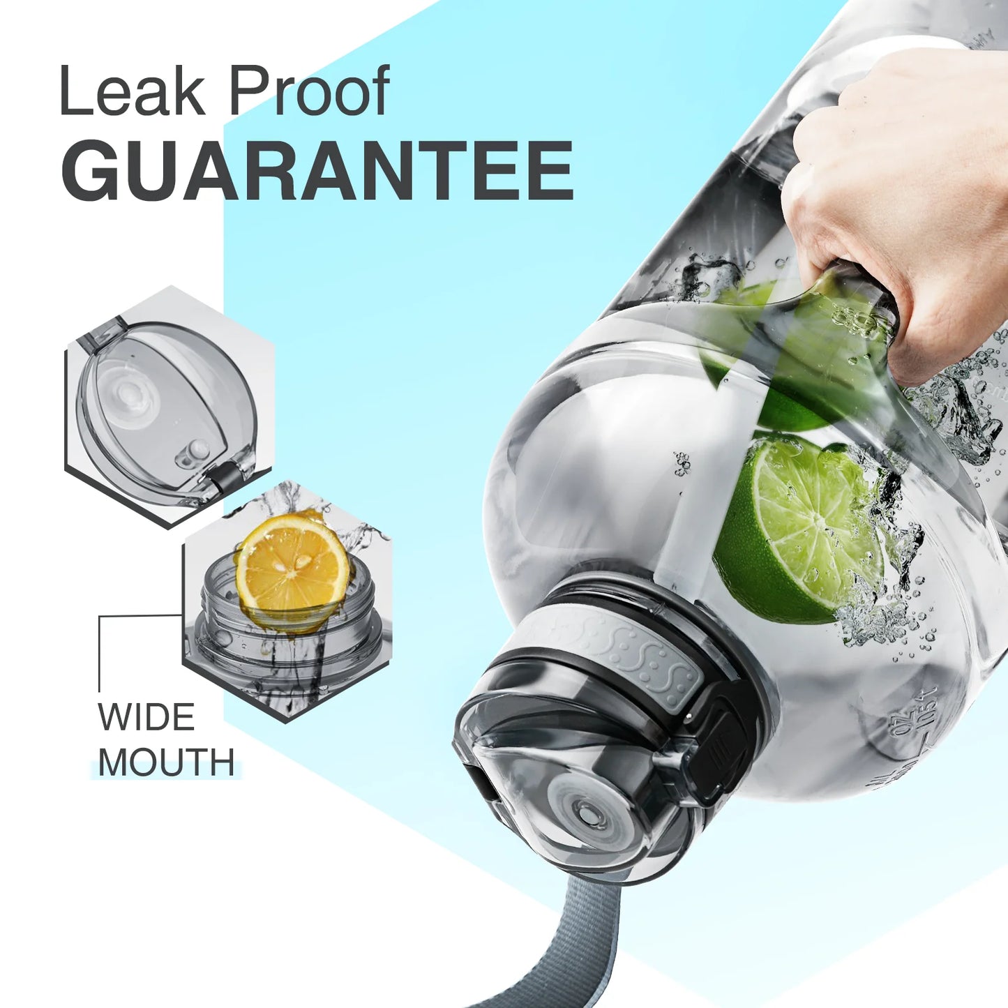 3L Motivational Water Bottle with Straw, BPA-Free, Leak Proof