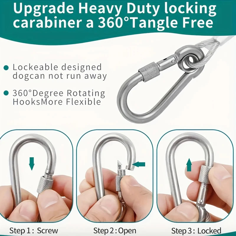 Double-Headed Dog Tie Out Cable Leash with Metal Buckle