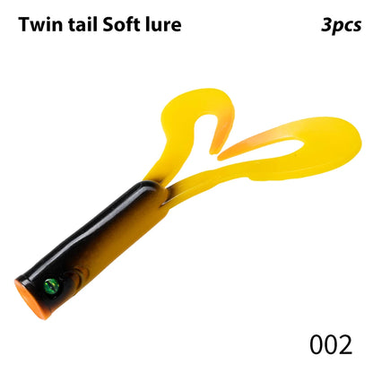 HookUpCo. Twin Tail Soft Fishing Lures, 3PCS - HookUpCo.