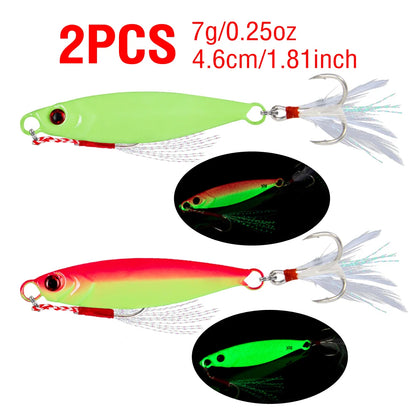 HookUpCo. 2Pc Luminous Jig Bait with Sharp Hooks - HookUpCo.