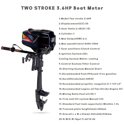 3.5HP-3.6HP Water Cooled Two-Stroke Fishing Kayak Boat Outboard Motor