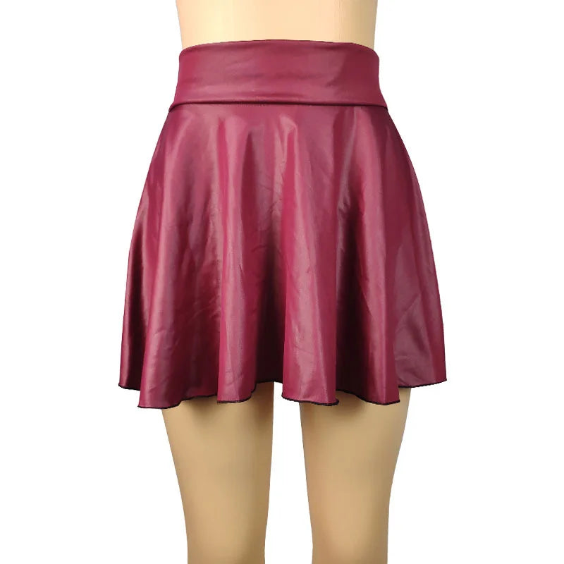 High Waist Faux Leather A-Line Mini Skirt for Women