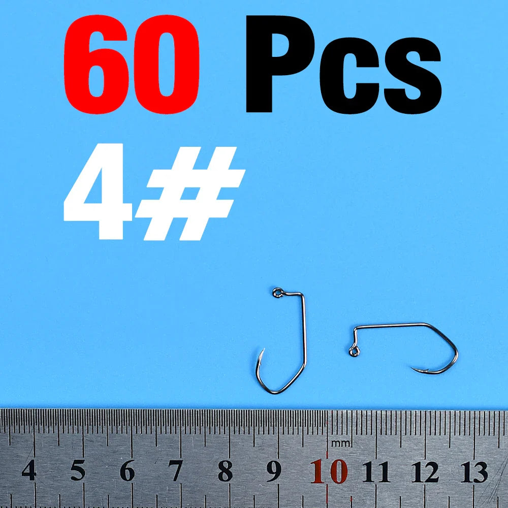 MNFT 60Pcs High Carbon Steel Fishing Jig Hooks for Anglers