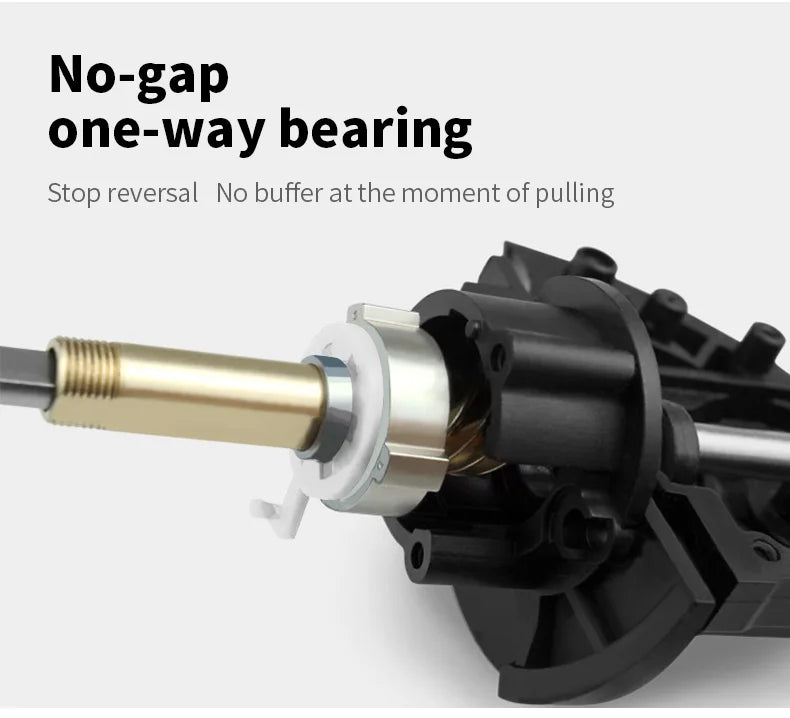 No-gap one-way bearing with brass shaft and black housing, close-up outdoor gear component