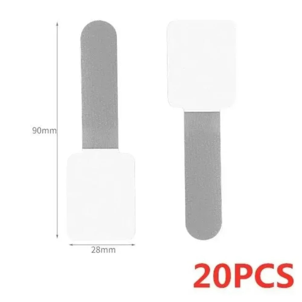 HookUpCo 20pcs cable ties, 90mm gray self-adhesive strip with white paper backing.