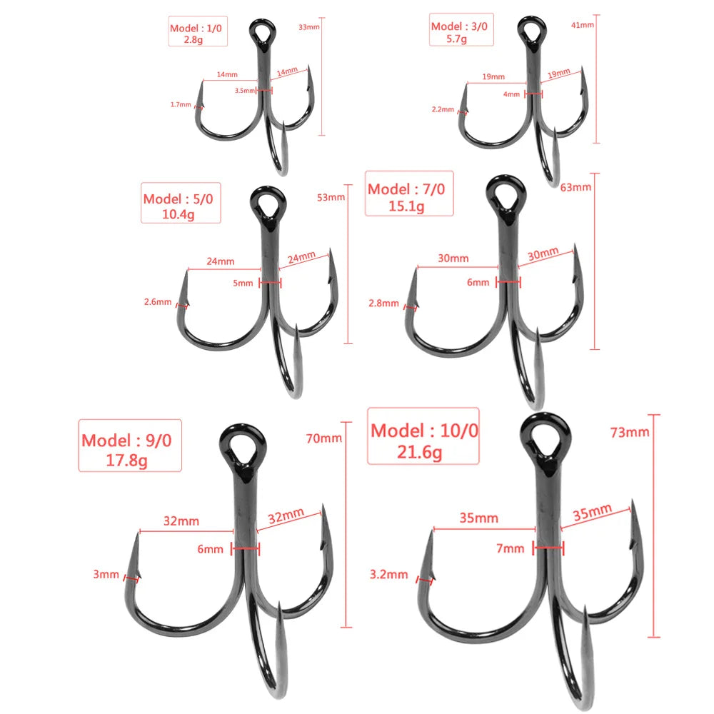 HookUpCo. Strong Carbon Steel Treble Hooks 1#-10/0# - HookUpCo.