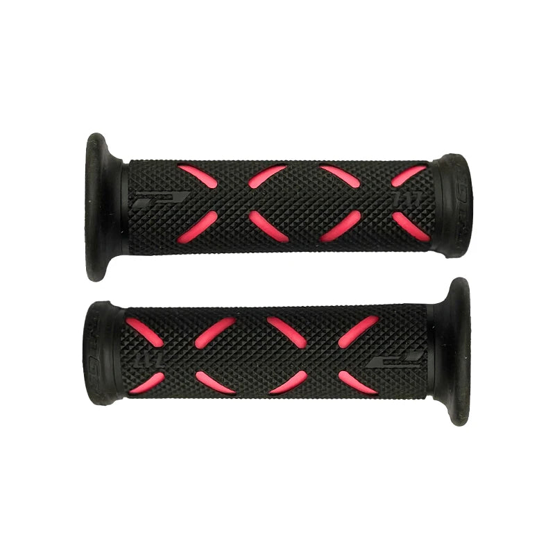 HookUpCo 22mm universal bike grips with black textured rubber and pink grip inserts.