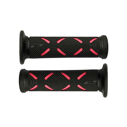 HookUpCo 22mm universal bike grips with black textured rubber and pink grip inserts.