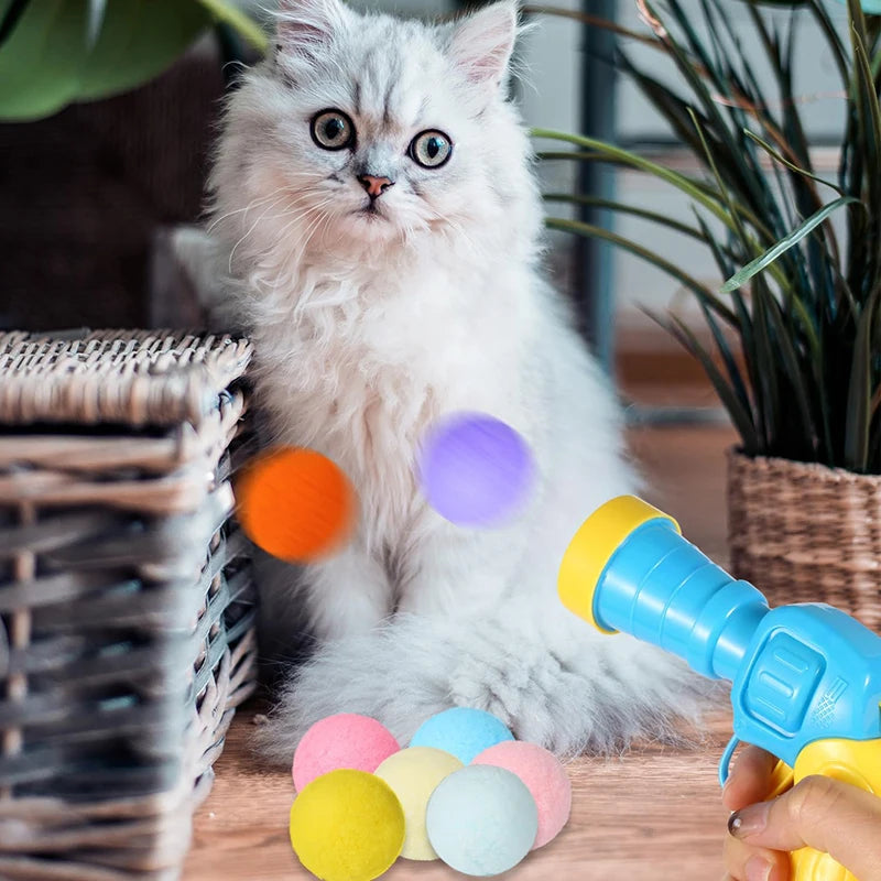 Interactive Plush Ball Cat Toy with Mini Shooting Gun
