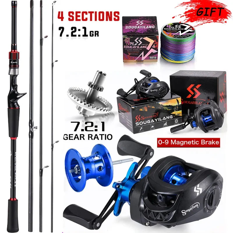 Premium Sougayilang Fishing Rod Reel Combo 1.8~2.1m Carbon Fiber Casting Rod and 7.2:1 Gear Ratio Baitcasting Ree Max Drag 10kg for Bass from HookUpCo.HookUpCo.
