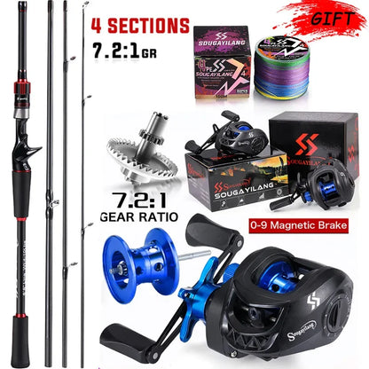 Premium Sougayilang Fishing Rod Reel Combo 1.8~2.1m Carbon Fiber Casting Rod and 7.2:1 Gear Ratio Baitcasting Ree Max Drag 10kg for Bass from HookUpCo.HookUpCo.