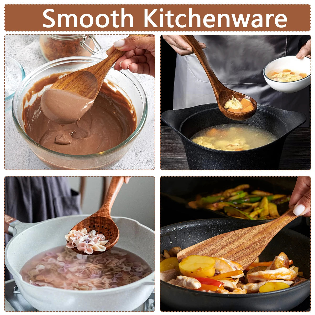 HookUpCo. 10-Piece Wooden Spoon Set