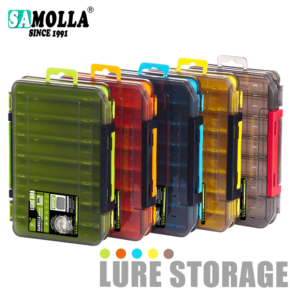 Double-Sided Fishing Tackle Box with 14 Compartments