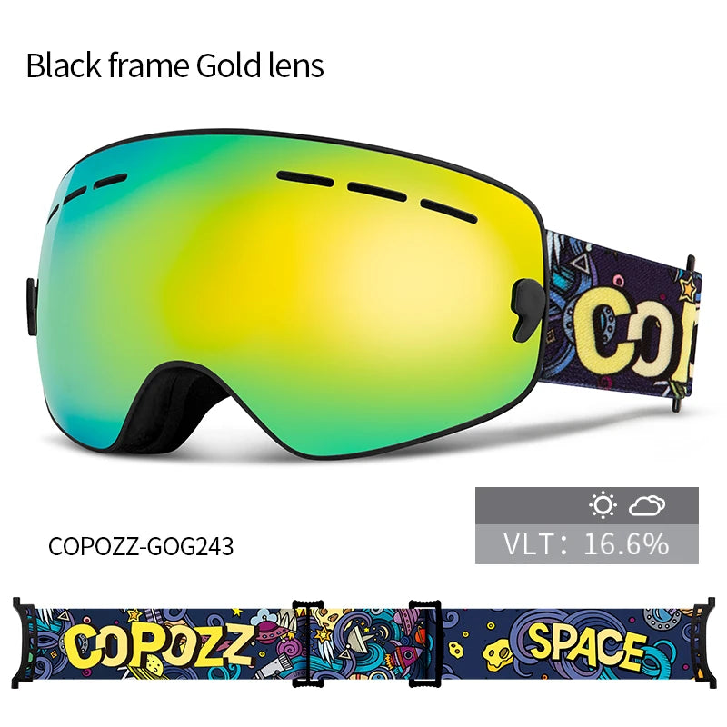 Kids Anti-Fog Ski Goggles with UV Protection and Cartoon Straps