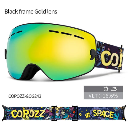 Kids Anti-Fog Ski Goggles with UV Protection and Cartoon Straps