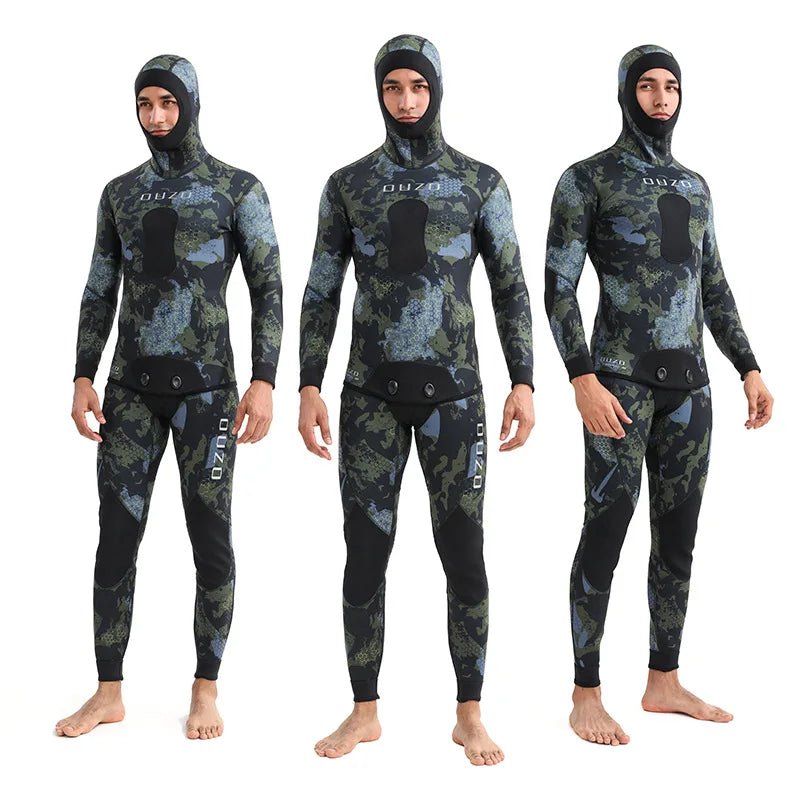 NEW 5mm Camouflage Wetsuit 3mm Long Sleeve Fission Hooded 2 Pieces Of Neoprene Submersible Men's Camouflage wetsuit