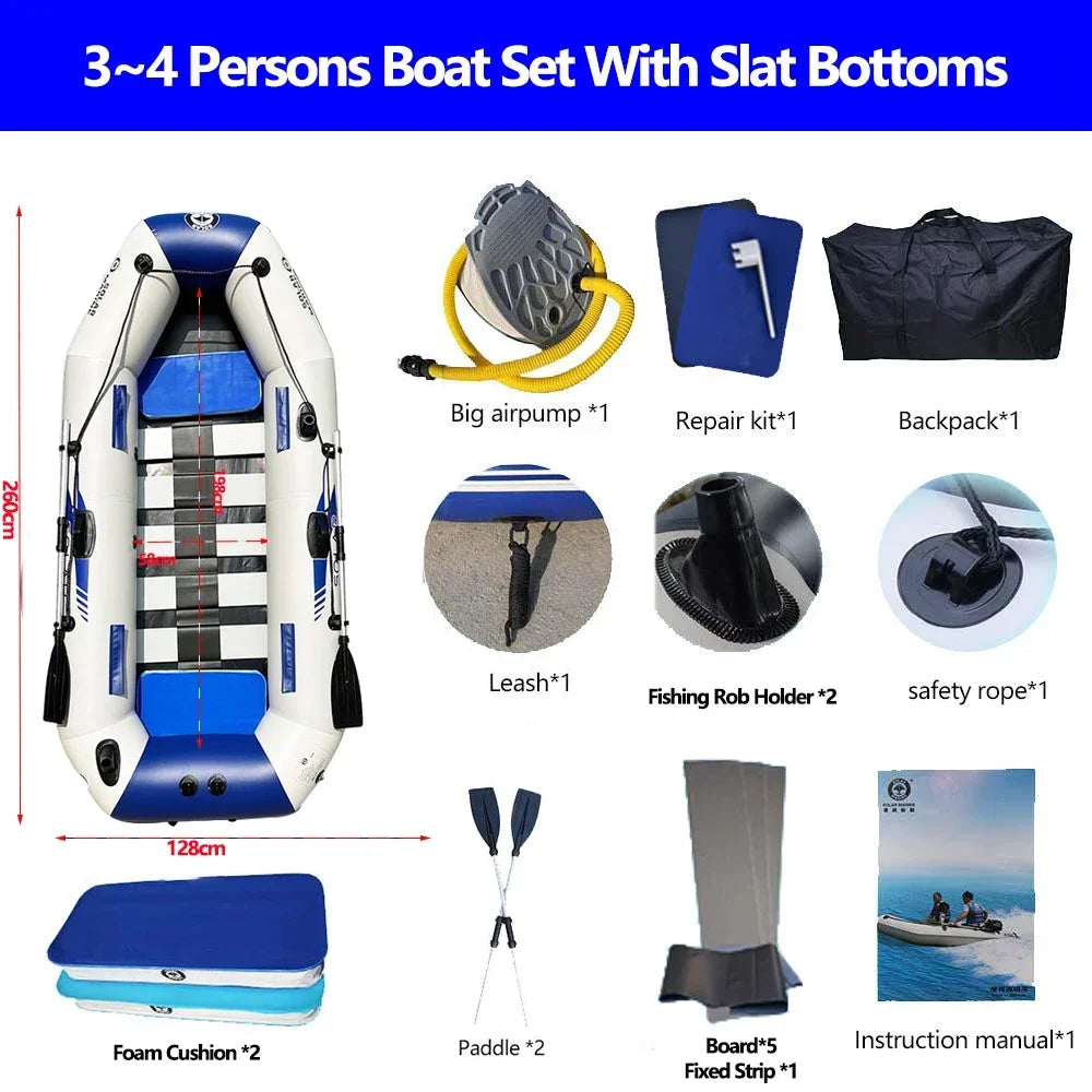 Inflatable Fishing Boats, Slats Bottom PVC 1-7 ppl. Outdoor Water Fun 1.75-3.3m