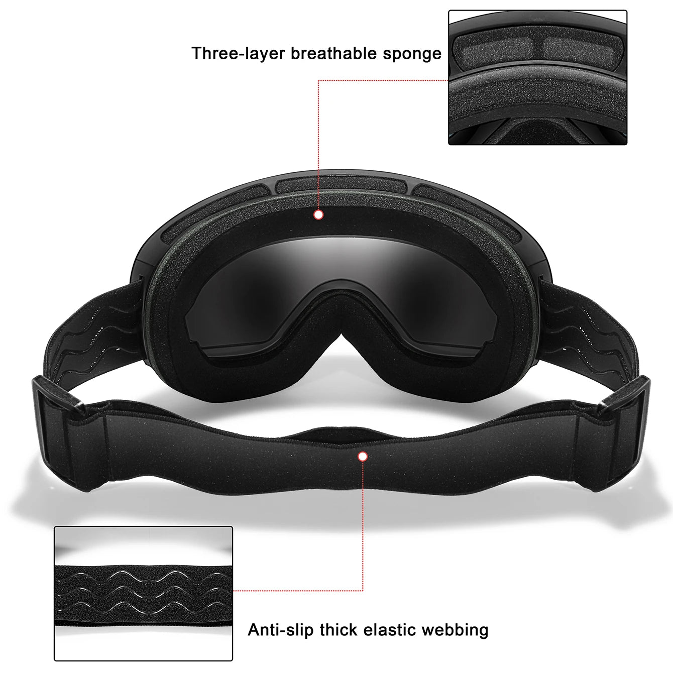 HookUpCo. Anti-Fog Ski Goggles with UV400 Protection